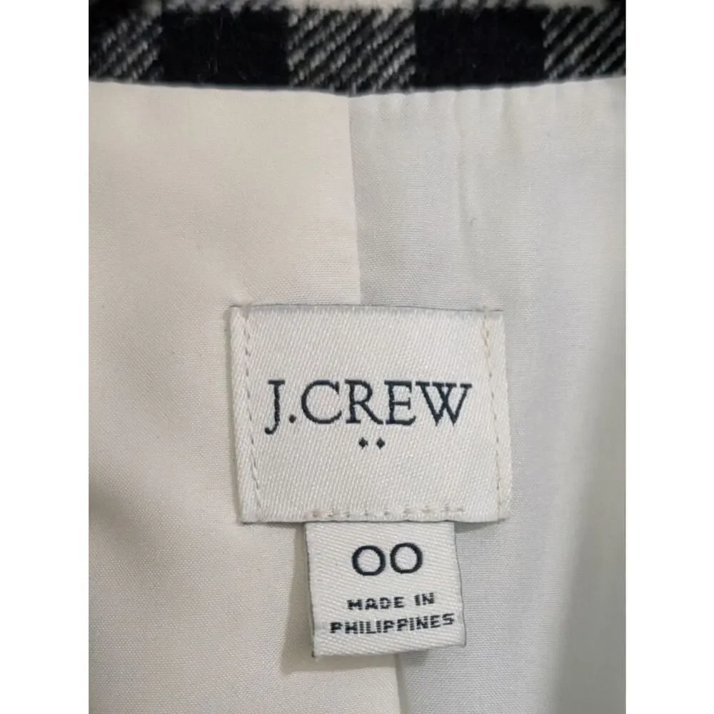 J. Crew Wool-blend one-button blazer Buffalo Check Style BB394 Sz 00 Ivory Black